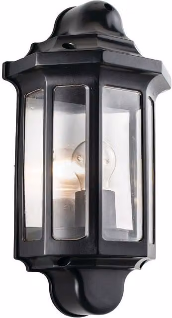 Loops IP44 Outdoor Wall Lantern in Satin Black with Transparent Cover, Dimmable Classic LED Garden Porch Lamp