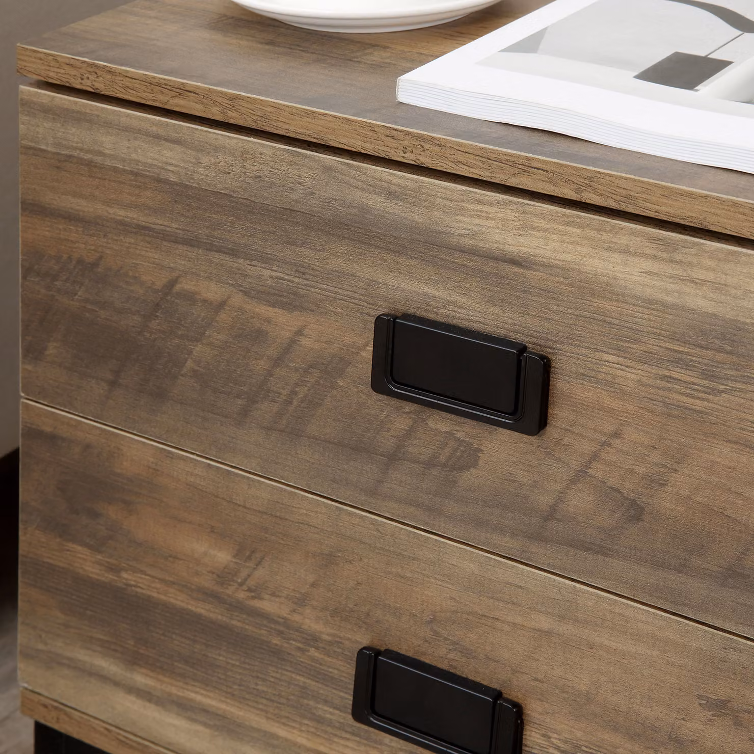 HOMCOM Set of 2 Retro Industrial Bedside Units with 2 Drawers, Metal and MDF Frame, Brown – 7