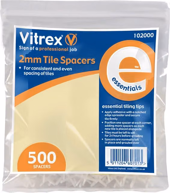 Vitrex Essential White Plastic Tile Spacers, 2mm, Pack of 500