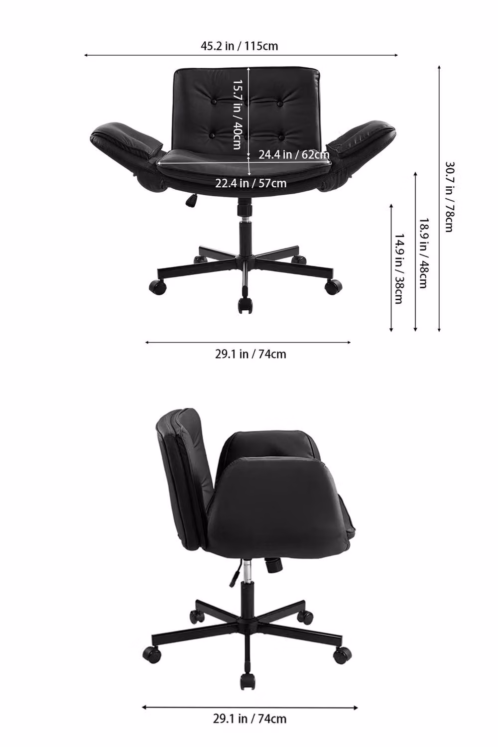 Living and Home Criss Cross Black PU Leather Office Task Chair with Adjustable Armrests and Wheels – 8