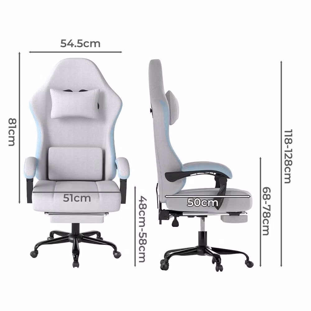 KORVIXA Grey Fabric Gaming Recliner Office Desk Chair with Armrests and Headrest – 2