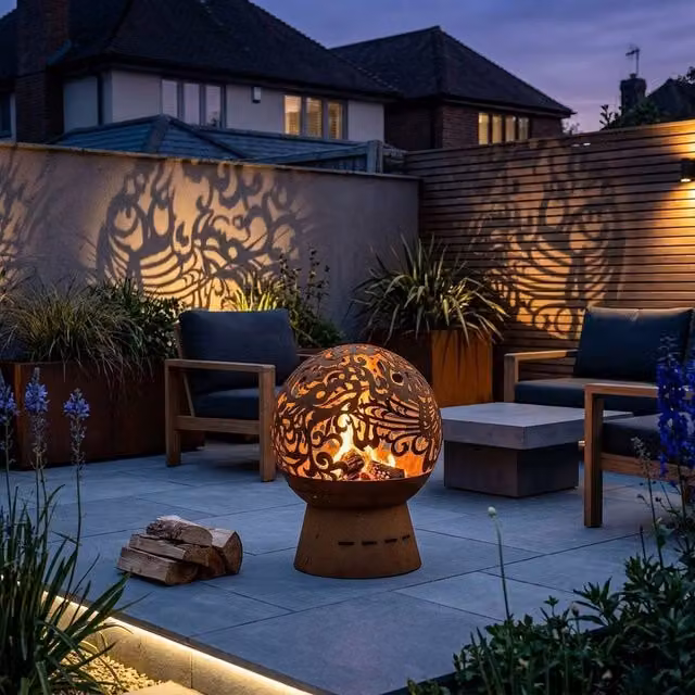 Garden Greatness Helios Laser Cut Dragon Fireglobe Fire-pit in Burnt Orange