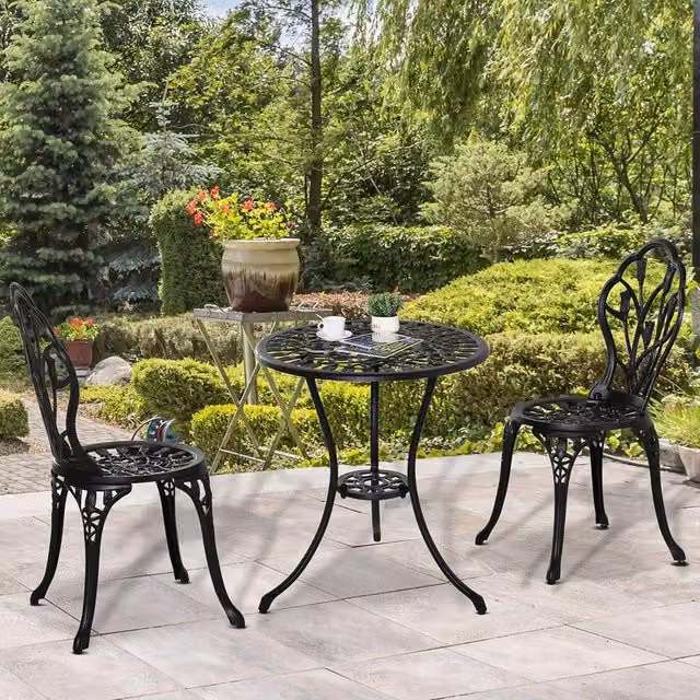 OUTSUNNY 3 Piece Aluminium Bistro Set in Matt Black