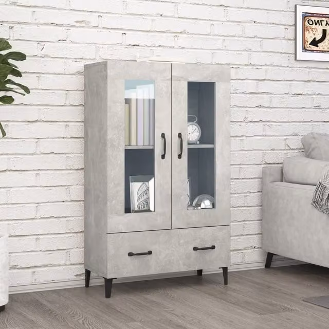 Berkfield Home Modern Highboard in Concrete Grey, W/D/H: 70 x 31 x 115 cm