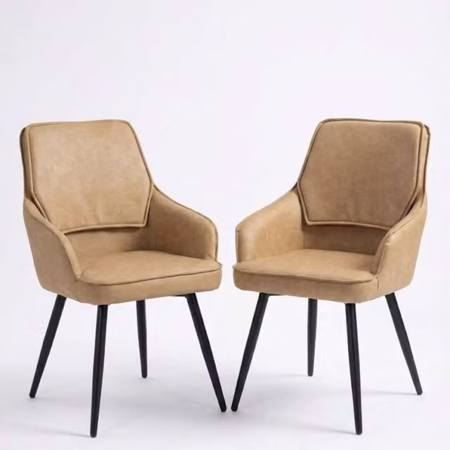 Home Luxe Interior Palermo Set of 2 Beige PU Leather Dining Chairs with Black Metal Legs