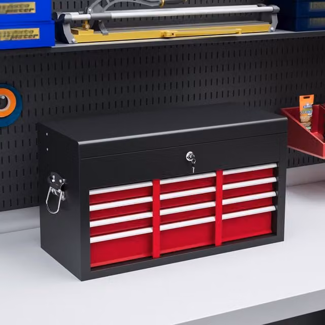 HOMCOM Lockable Red Steel Metal Tool Chest