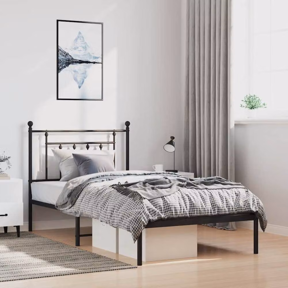 Berkfield Home Metal Bed Frame with Headboard, Black, W/D/H: 100 x 190 cm – 2