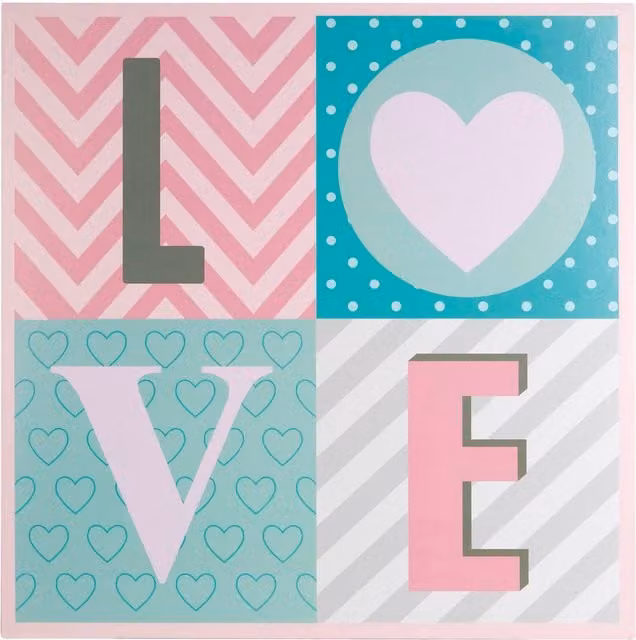 Premier Kids Kids Love Geometric Abstract Wall Plaque in Pink, Petrol and Grey