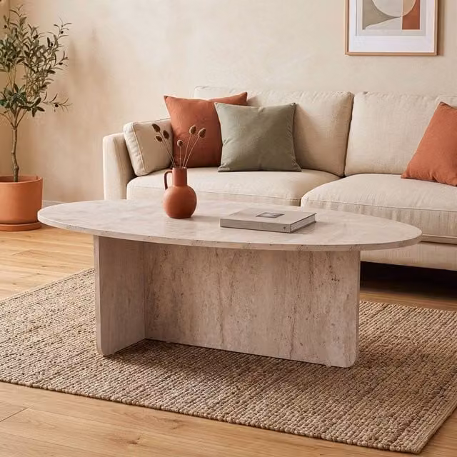 CALICOSY Anna Coffee Table with Oval Top in Beige