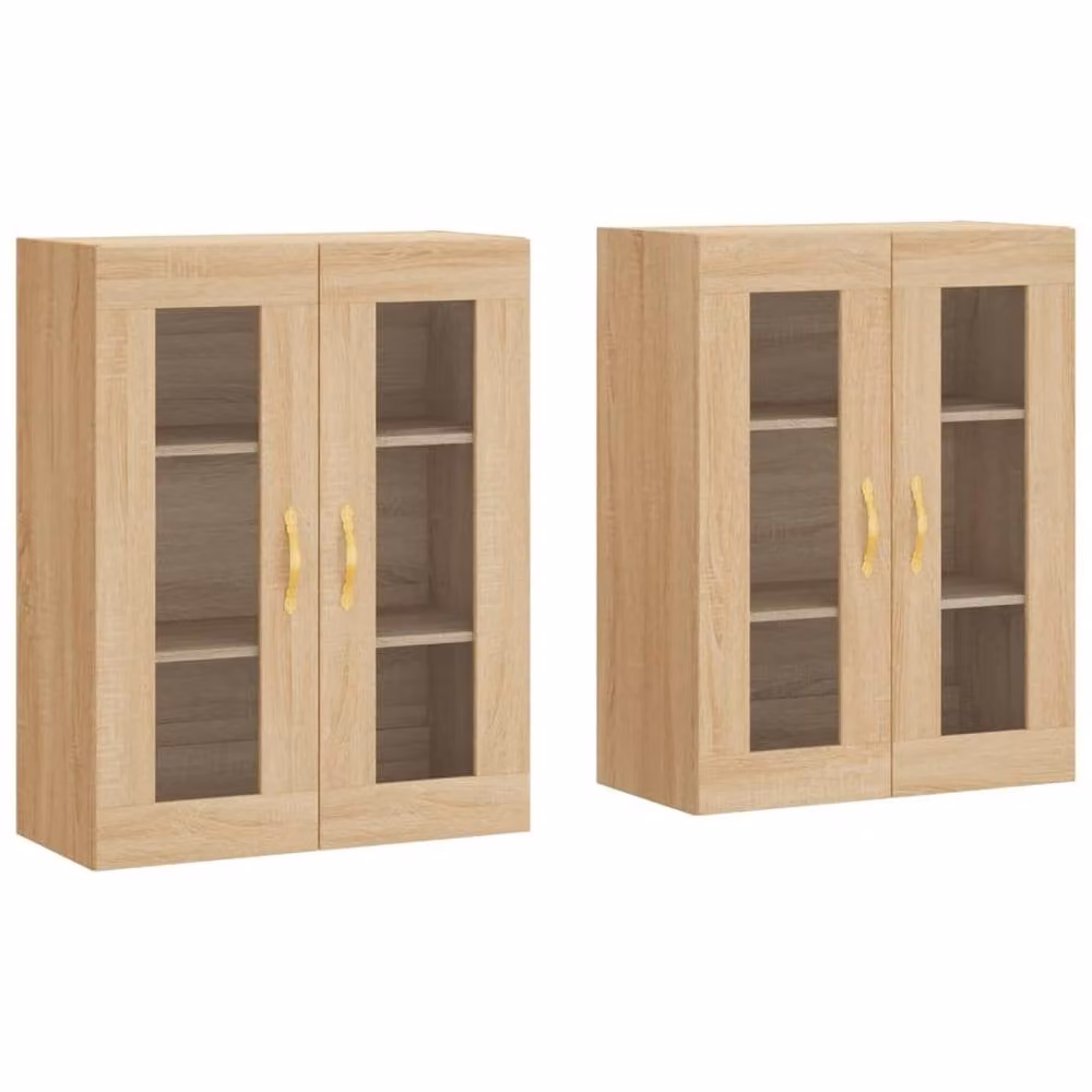 Berkfield Home Wall Mounted Cabinets, 2 Piece Set in Sonoma Oak and Light Tan with Glass Doors – 1