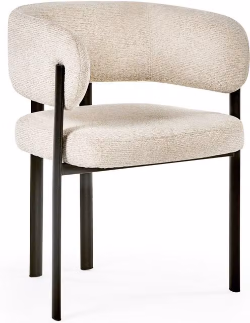 Julian Bowen Set of 2 Bolivia Modern Chenille Upholstered Dining Chairs with Armrests in Beige and Black