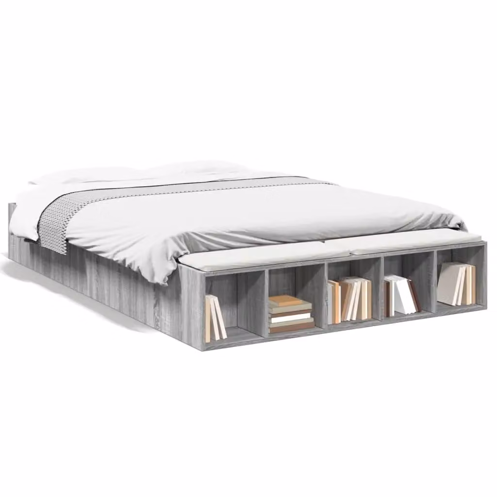 Berkfield Home Sonoma King Size Bed Frame in Grey with Side Compartments and Bedside Shelves, W: 150 cm, D: 200 cm – 2