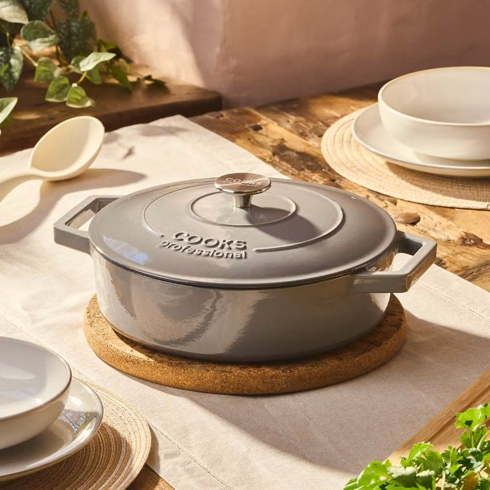 Cooks Professional Set of 3 Enamelled Cast Iron Casserole Dishes with Lids, Grey – 2