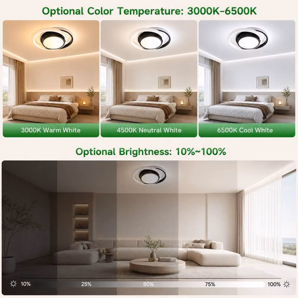 Goeco Modern Double Ring LED Ceiling Light, 32W, Dimmable with Remote Control, Black – 5
