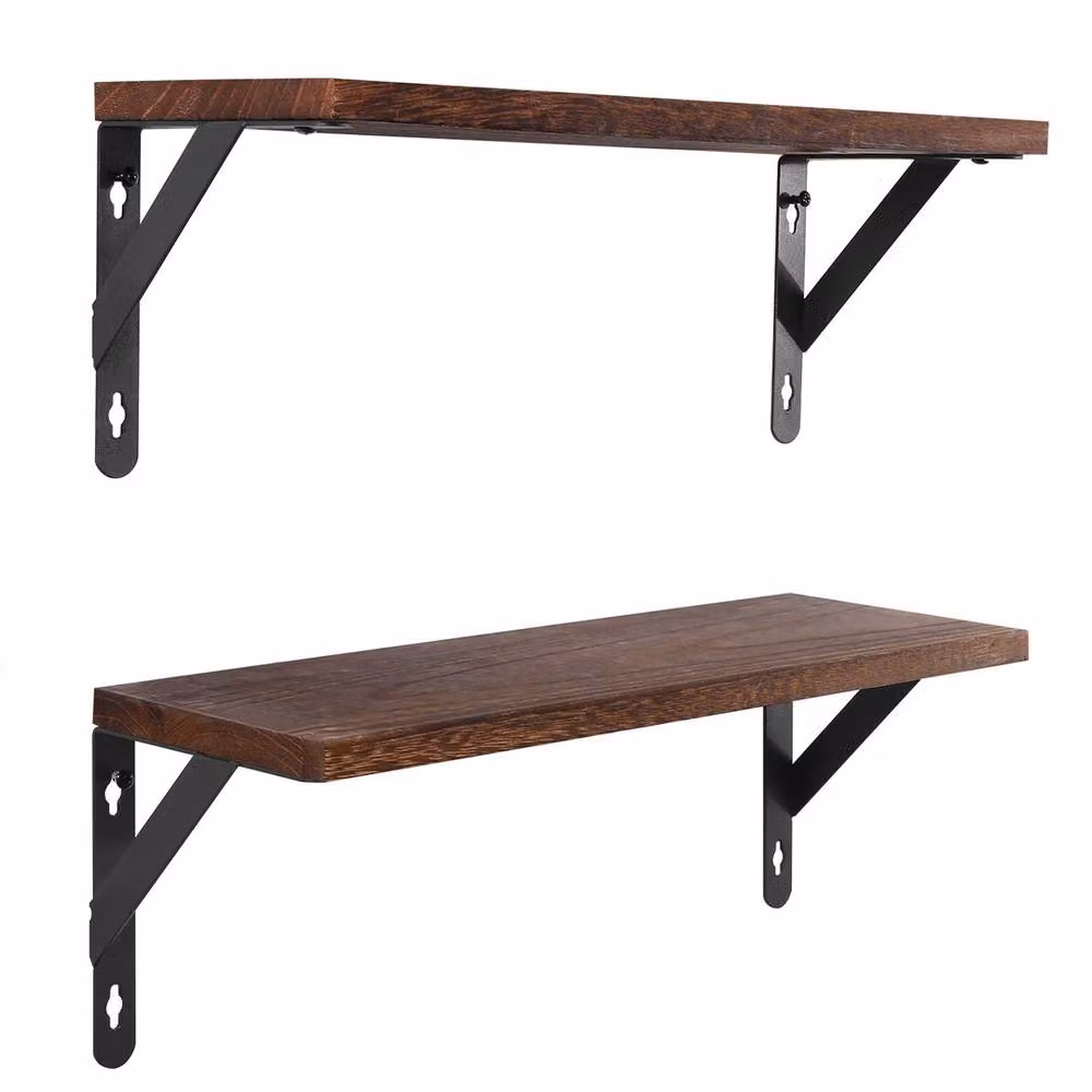 Havendro Set of 2 Brown Wooden Floating Wall Mounted Shelves – 2