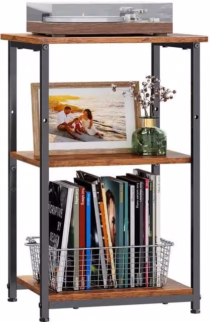Rolipo 3-Tier Side Table with Steel Frame in Rustic Brown, W/D/H: 37 x 31 x 56 cm – 1
