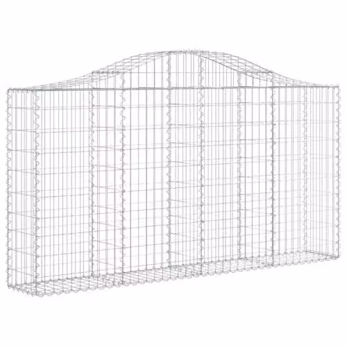 vidaXL 18-piece Arched Gabion Baskets in Silver Galvanised Steel, W/D/H: 200 x 30 x 100/120 cm