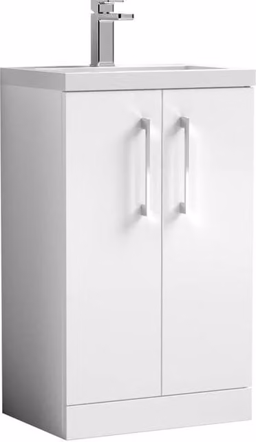 Balterley Gloss White Modern Freestanding Bathroom Vanity Unit with Soft Close Doors – 1