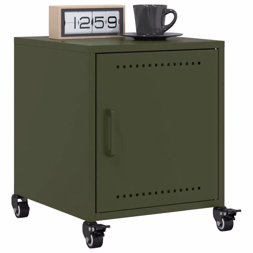 Berkfield Home Set of 2 Metal Bedside Cabinets in Olive Green, W/D/H: 36 x 39 x 43.5 cm – 3