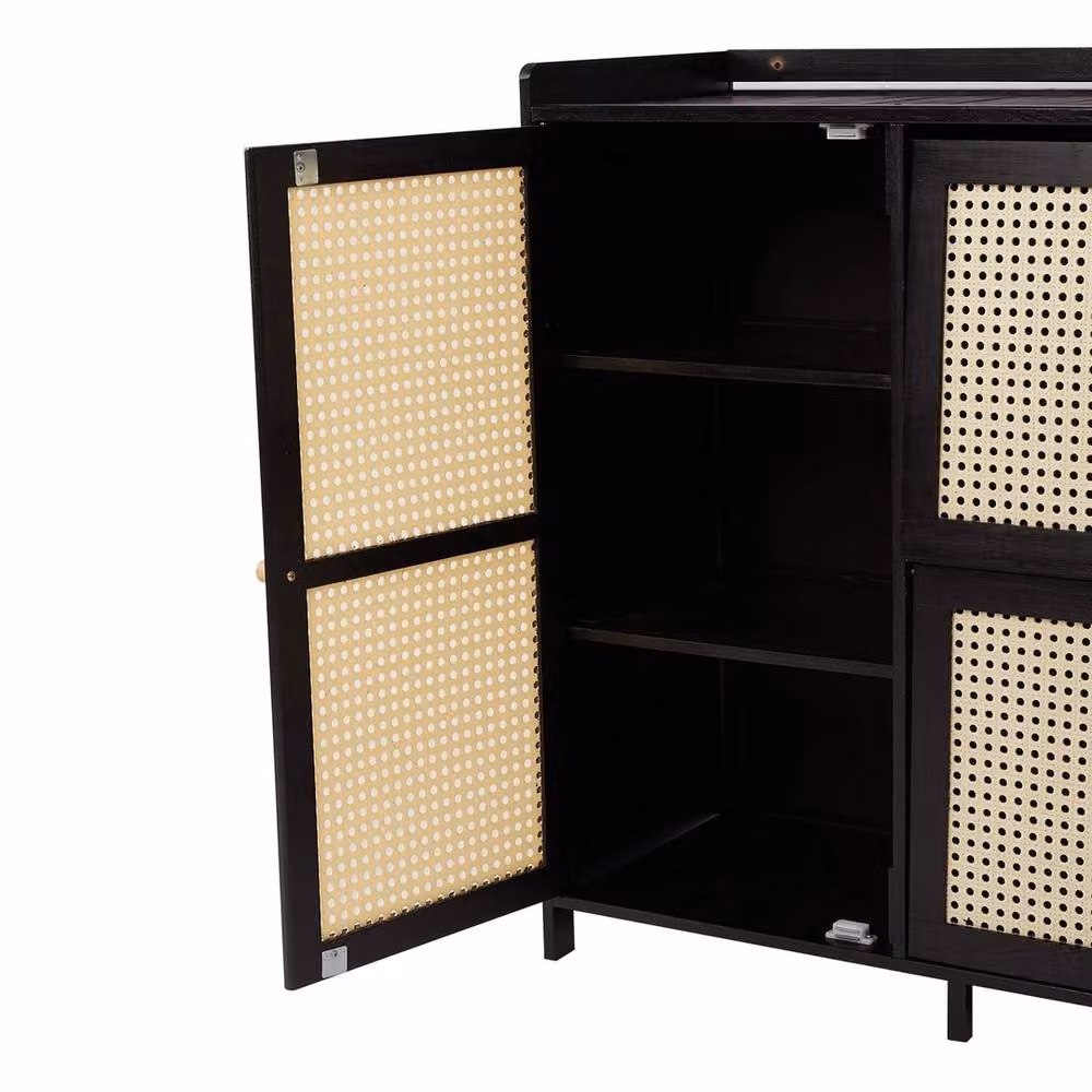 FORGEVIO 3-Door Rattan Shoe Cabinet in Black with Internal Shelves – 5