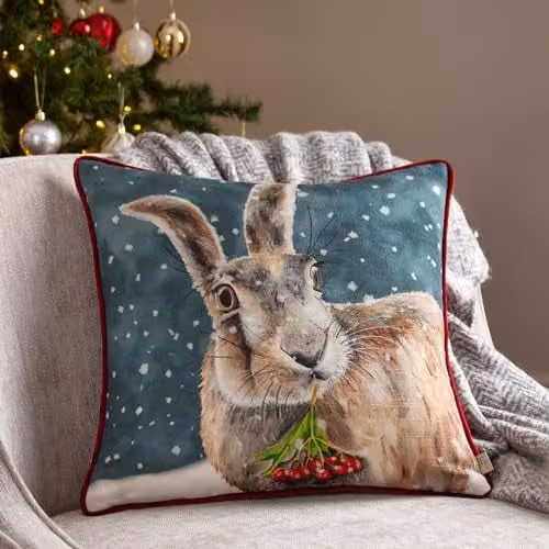 Evans Christmas Hare Multicolour Polyester Filled Square Cushion W/D/H: 43 x 43 x 43 cm – 4