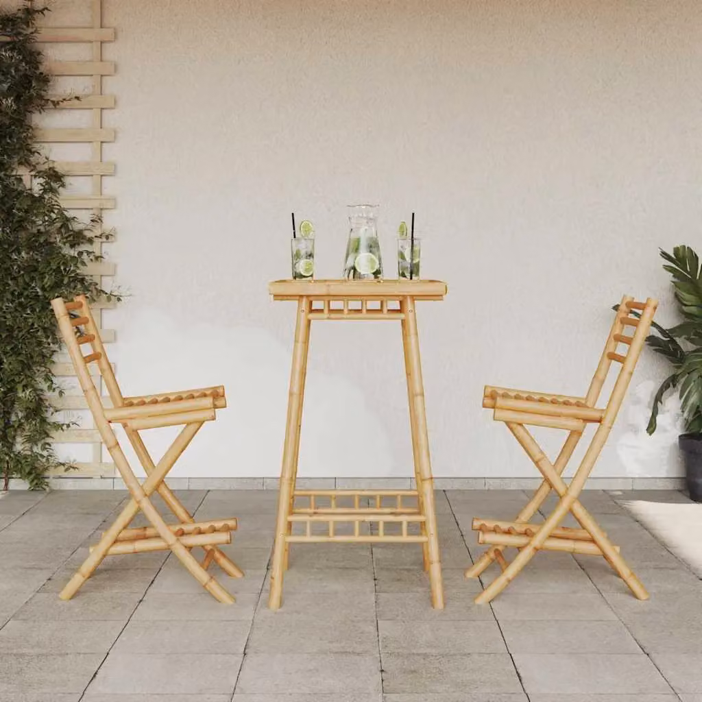 Berkfield Home Set of 2 Foldable Bamboo Outdoor Bar Stools with Footrests in Brown – 2