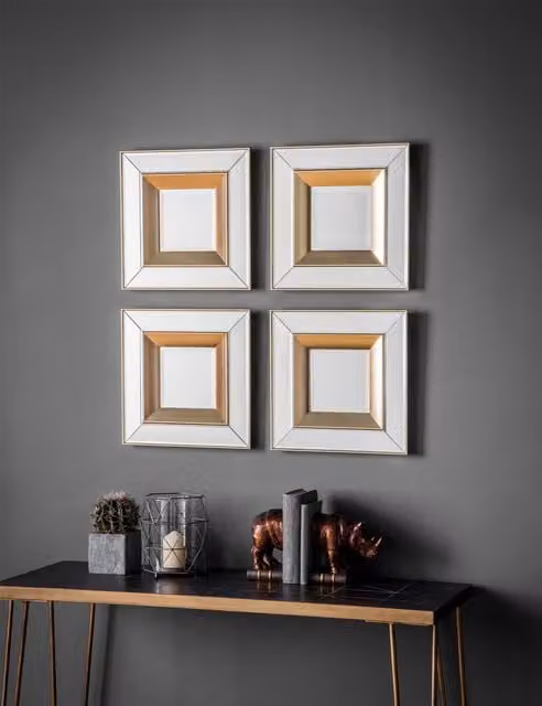 Gallery Direct Phantom Set of 4 Modern Square Wall Mirrors in Gold