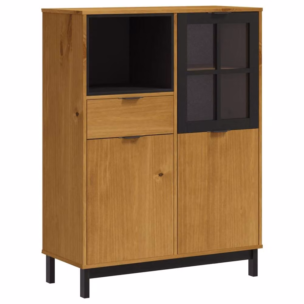 Berkfield Home FLAM Highboard in Brown Solid Pine with Glass Doors, W/D/H: 92 x 40 x 122.5 cm – 3