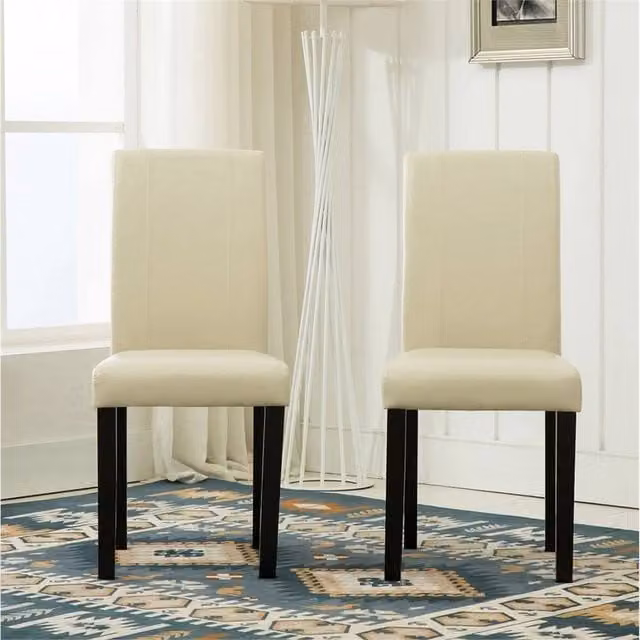 Nordara Set of 2 Cream Faux Leather Dining Chairs with Solid Wooden Legs