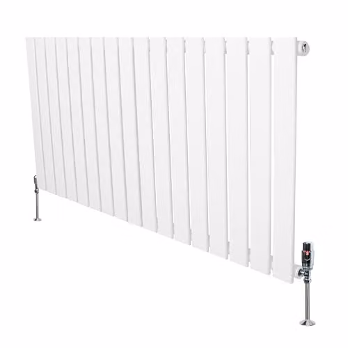 Monster Shop White Carbon Steel Flat Single Column Designer Radiator with Chrome TRV Valves and Wall Brackets, H 600 mm x W 1190 mm
