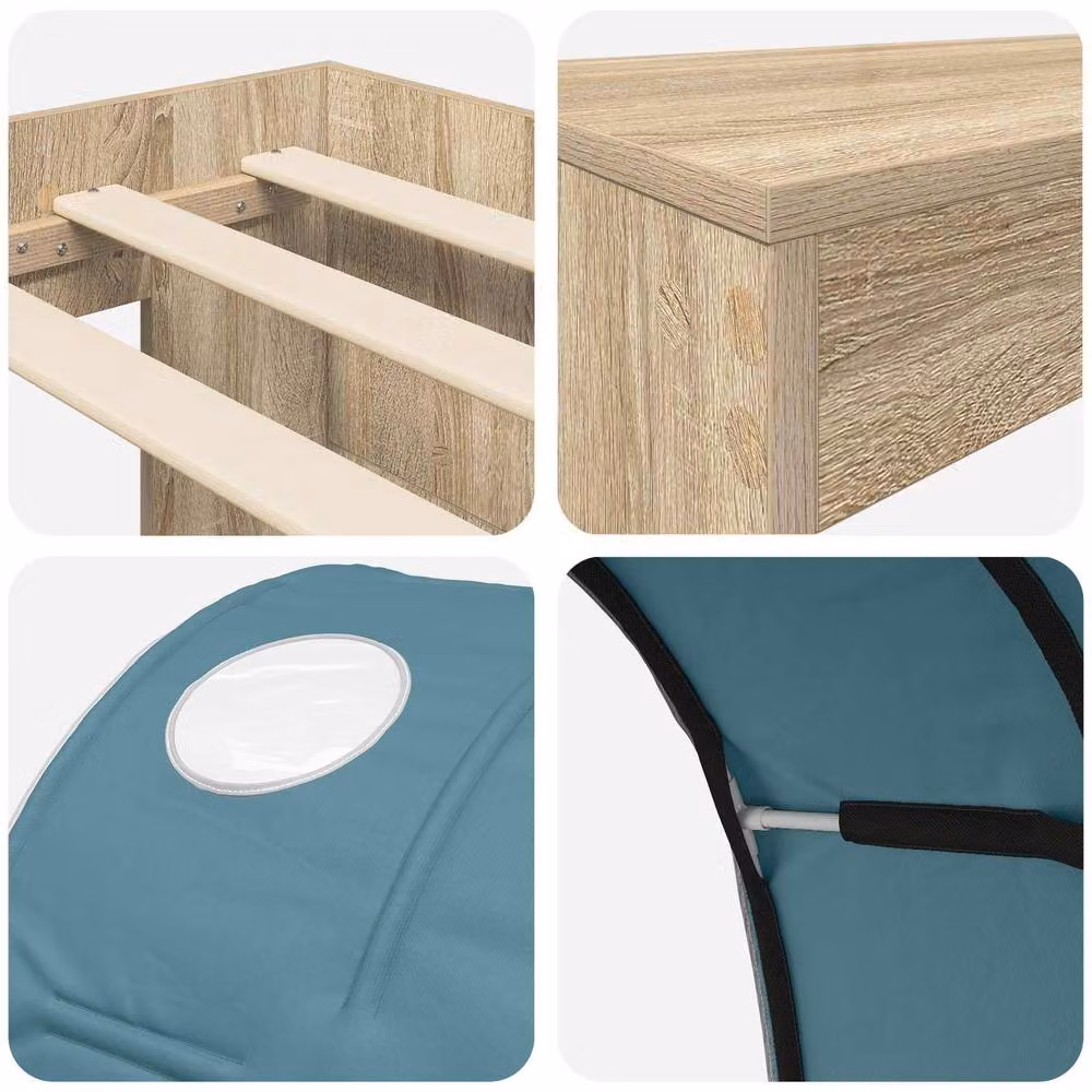 Berkfield Home 3-Piece Bed Frame with Tunnel and Lift-Up Base in Sonoma Oak and Light Blue – 3