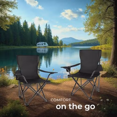 tectake Set of 2 Foldable Camping Chairs in Black with Cup Holders and Carry Bags – 8