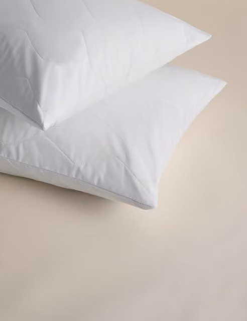 M&S 2 Pack Plain White Pure Cotton Quilted Zip Pillow Protectors
