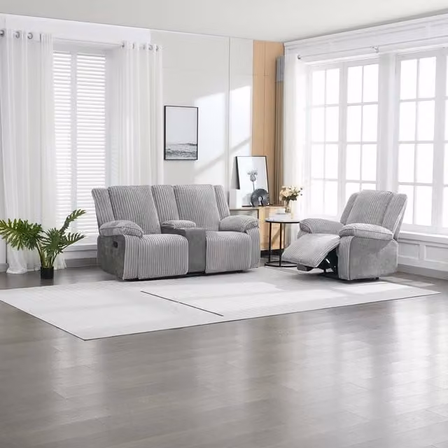 More4Homes Verona 2 and 1 Seater Manual Recliner Sofa Set in Beige Jumbo Cord