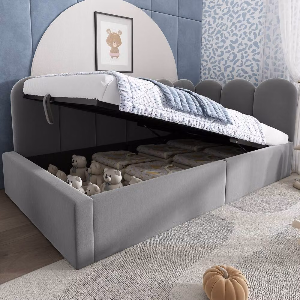 BTM Grey Velvet Hydraulic Storage Daybed with Lift Up Base, W/D/H: 190 x 90 x 37 cm – 8