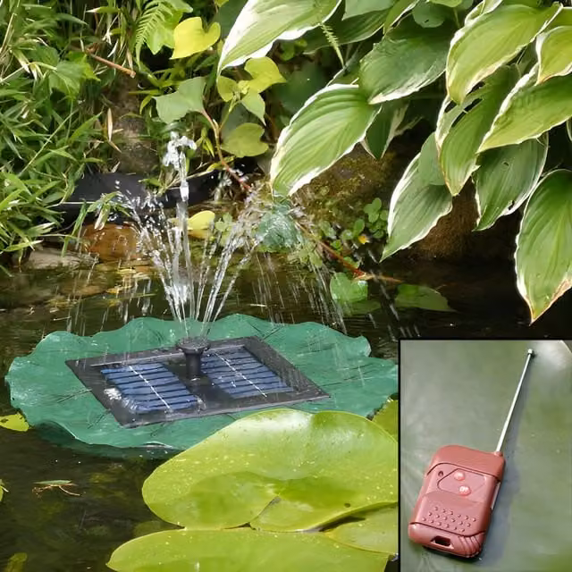 Primrose Floating Lily Pad Solar Powered Water Fountain with Lights in Green