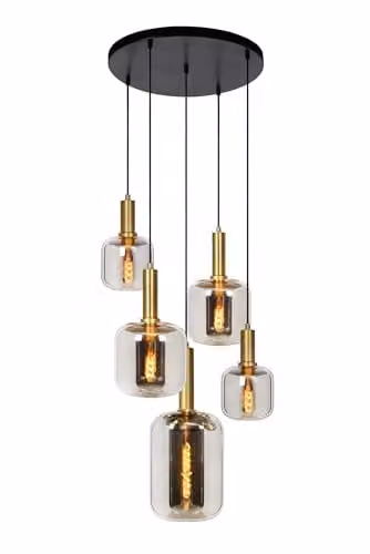 Lucide Joanet Dimmable Adjustable Cluster Pendant Light in Grey and Gold/Brass with Glass Shades