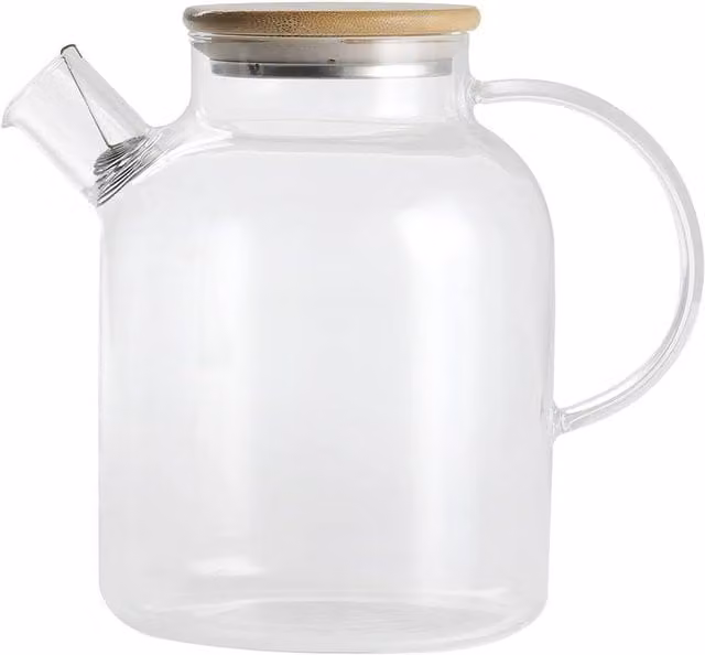 Garden Sanctuary Transparent Glass Teapot with Bamboo Lid, 1.8 l, Stovetop Safe