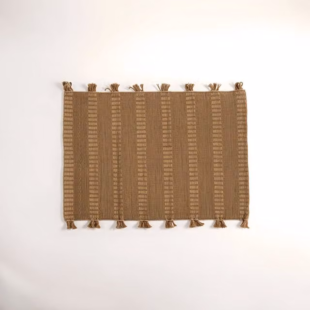 Bosie Jango Small Striped Hemp Rug in Grey and Brown with Fringes