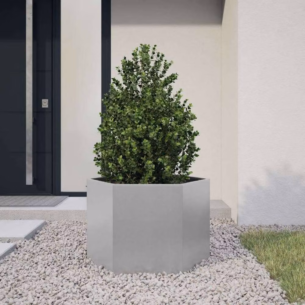 Berkfield Home Hexagon Garden Planter in Silver Galvanised Steel, W: 60 cm, D: 60 cm, H: 45 cm – 2