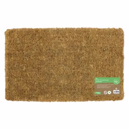 JVL Plain Natural 100% Coir Rectangular Entrance Door Mat, Brown, W: 45 cm, D: 75 cm