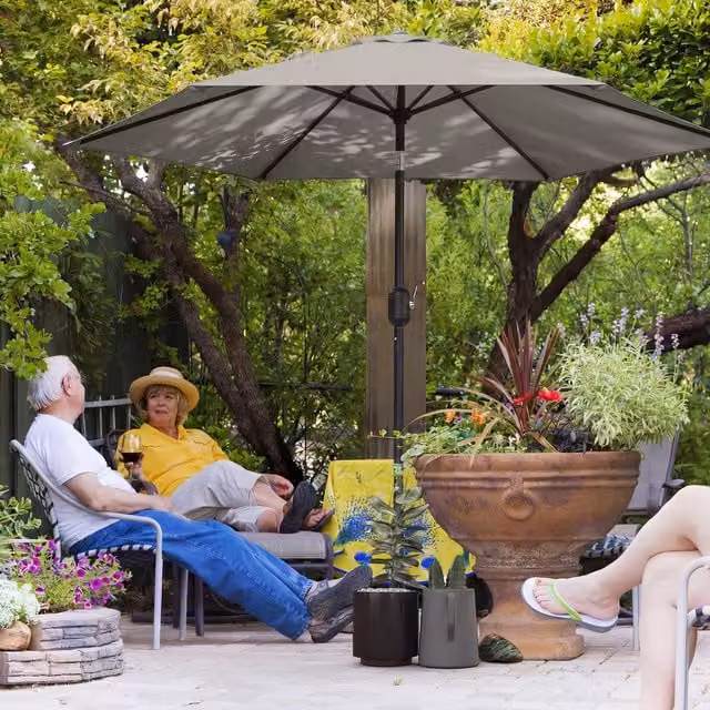 Outsunny 2.6m Garden Parasol Umbrella with Aluminium Pole and Tilt Function in Light Grey