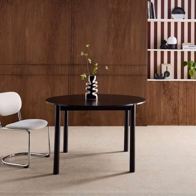 sweeek Round Rubberwood Dining Table in Black, Diameter: 120 cm, Height: 75 cm