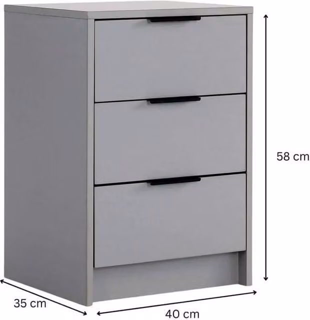 NESTLUNE 3 Drawer Bedside Storage Unit in Grey and Black, W: 100 cm, D: 15 cm, H: 15 cm – 1