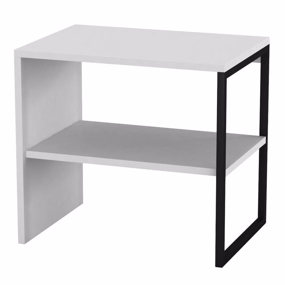 Kelvenix Modern Wood and Steel Side Table in White and Oak, W/D/H: 40 x 40 x 40 cm – 2