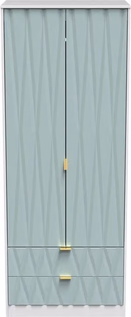 Ready Assembled 2 U Dallas 2 Door 2 Drawer Wardrobe in Duck Egg Blue with Gold Details – 1