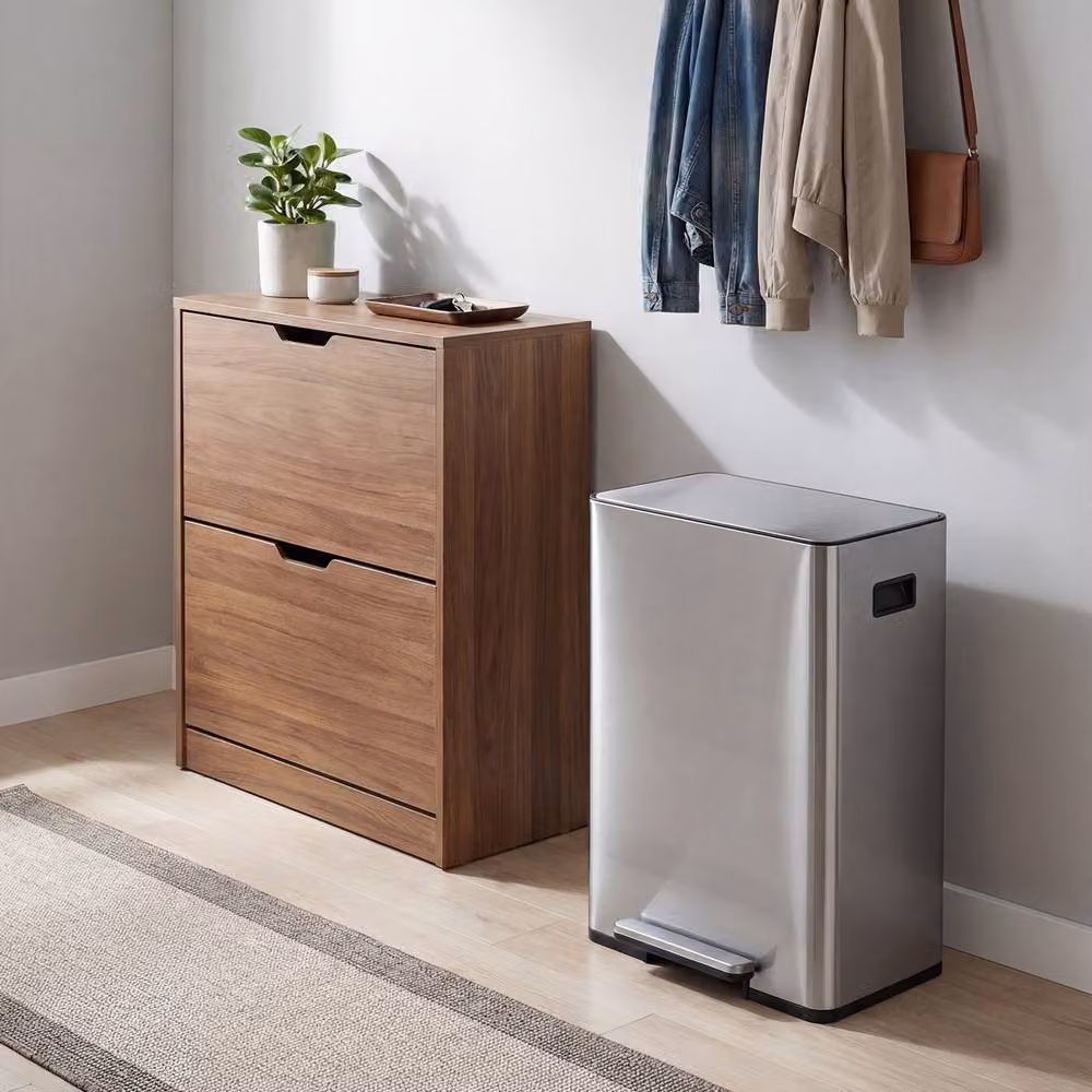 Costway 60L Stainless Steel Pedal Trash Can with 2 Removable Inner Buckets in Silver – 4