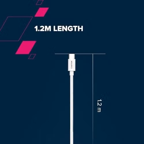 Canyon CC100AB USB-C to USB-C Braided Cable, 100W Fast Charge and Data Transfer, White, 1.2m – 2