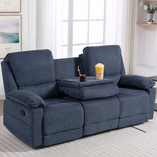 More4Homes Sydney 3 Seater Manual Recliner Sofa in Blue Fabric