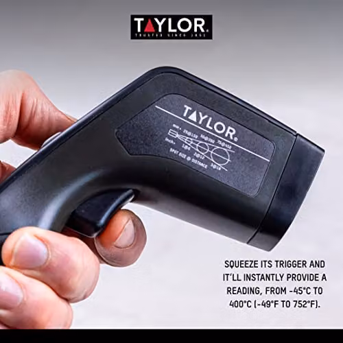 Taylor Pro Digital Infrared Kitchen Thermometer, Non-Contact Hygienic Laser Temperature Gauge for Food, Liquids and Surfaces, Black Plastic – 6